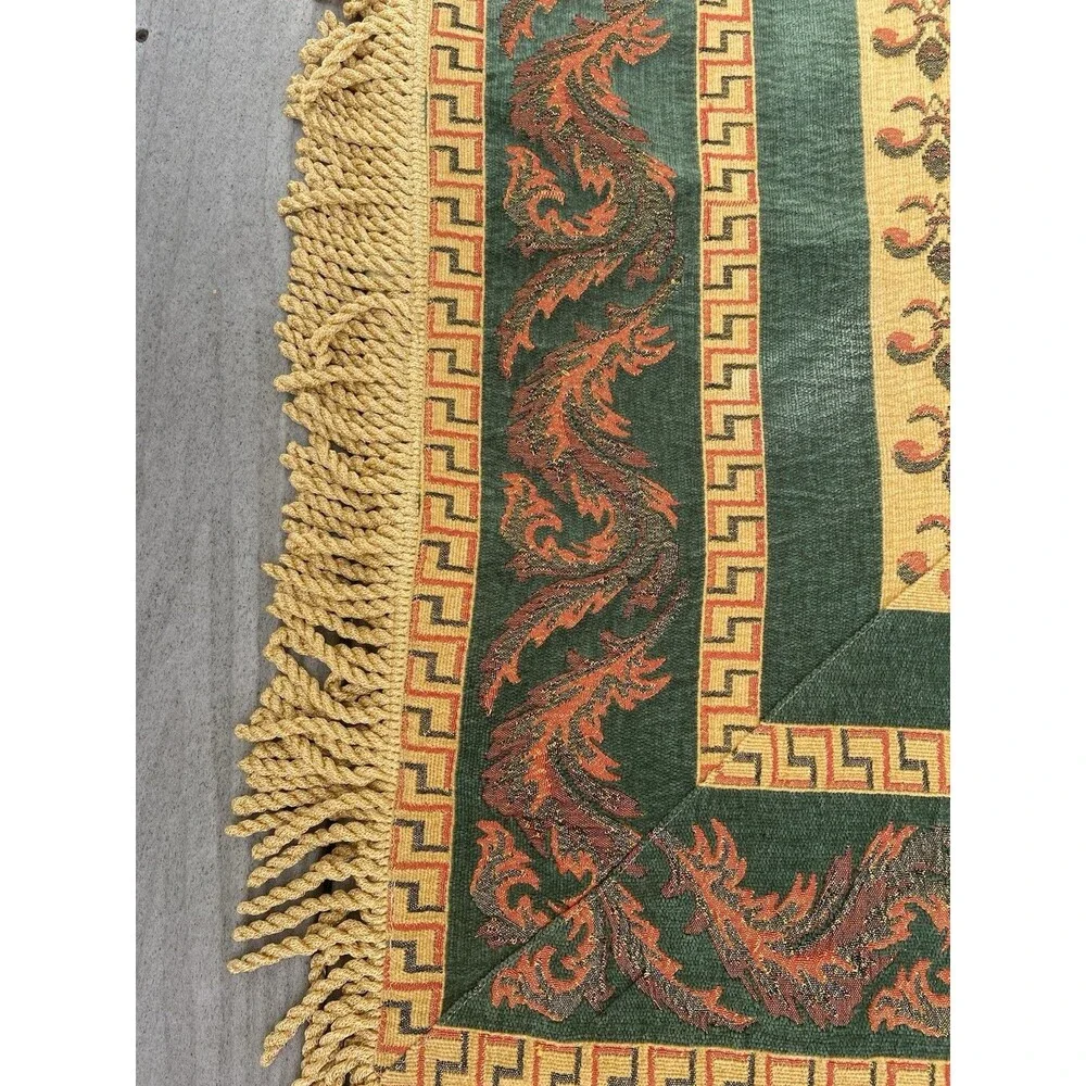 Vtg Hand Woven Lebanese Mat Tapestry Tablecloth Square Jacquard Woven Fringe